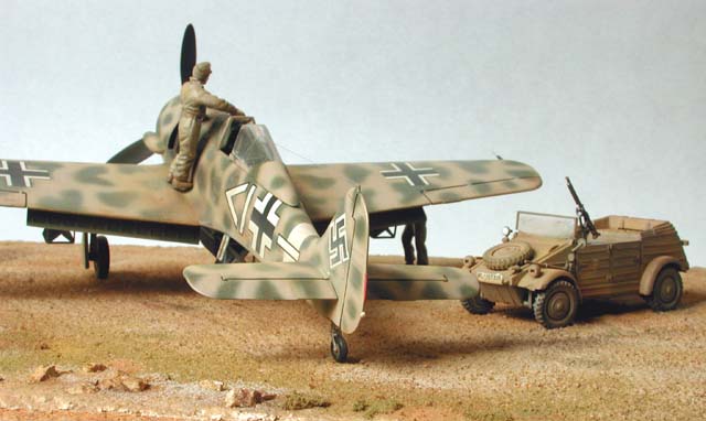 Monogram's Fw-190 and Bandai's Kubelwagen, both in 1/48 with modified Monogram figures
