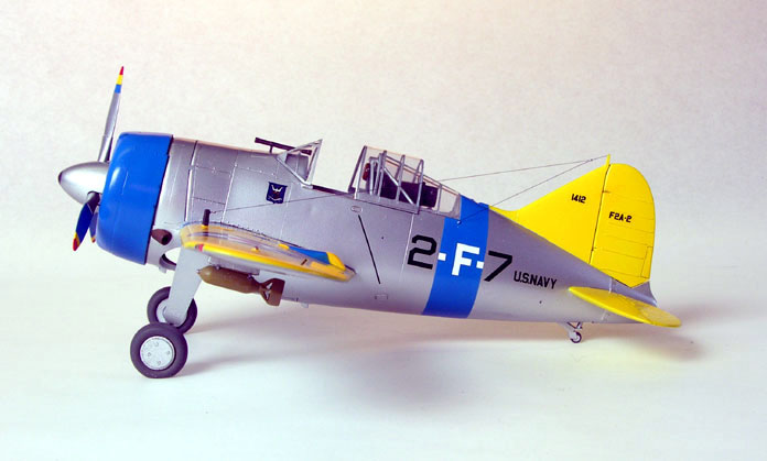 F2A Brewster Buffalo - VF-2 Flying Chiefs (Tamiya 1/48)
This model won second place in its category at the IPMS USA 2005 Nationals in Atlanta.
