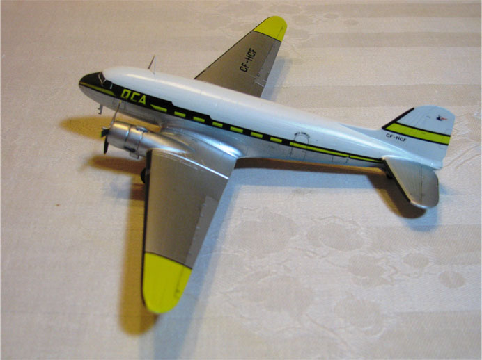 DC-3 (1/144 Minicraft)
This DC-3 is the 1/144 Minicraft kit finished in Whiskey Jack decals for Queen Charlotte Airlines in 1952.
