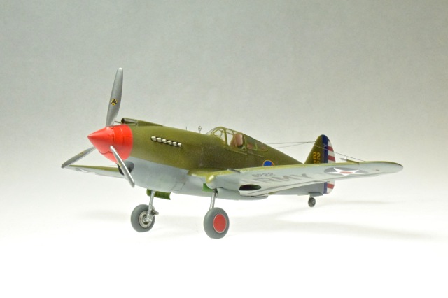 Curtiss P-40 CU (Monogram 1/48)
33rd Squadron, 8th Pursuit Group
Langley Field, Virginia, Sept. 1940
Backdated from Monogram 1/48 kit.

