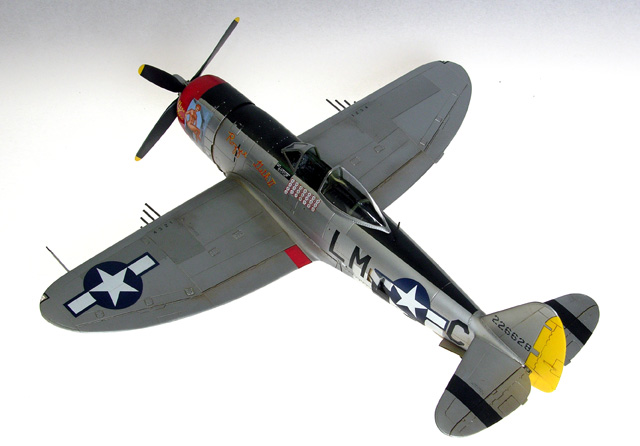 P-47D Bubble Top (Academy 1/48)
Finished as Capt. Fred Christensen Jr's. "Rozzie Geth II, Miss Fire".
