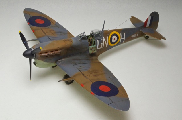 Spitfire Vb (Airfix 1/48)
Airfix 1/48 Spitfire Vb from the defense of Malta. The mid-stone color was covered over with extra dark sea gray since the mid-stone color was a yellowish tan and not a good camouflage over water. The markings and scheme—including the overspray— are all OOB.
