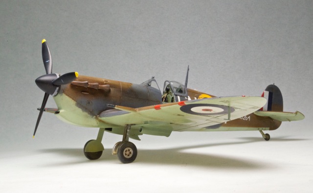 Spitfire Vb (Airfix 1/48)
Airfix 1/48 Spitfire Vb from the defense of Malta. The mid-stone color was covered over with extra dark sea gray since the mid-stone color was a yellowish tan and not a good camouflage over water. The markings and scheme—including the overspray— are all OOB.
