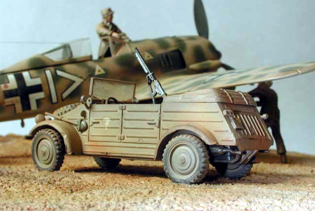 Monogram's Fw-190 and Bandai's Kubelwagen, both in 1/48 with modified Monogram figures
