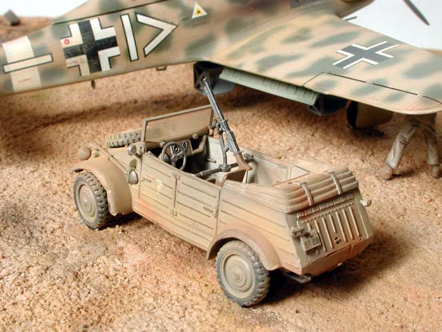 Monogram's Fw-190 and Bandai's Kubelwagen, both in 1/48 with modified Monogram figures
