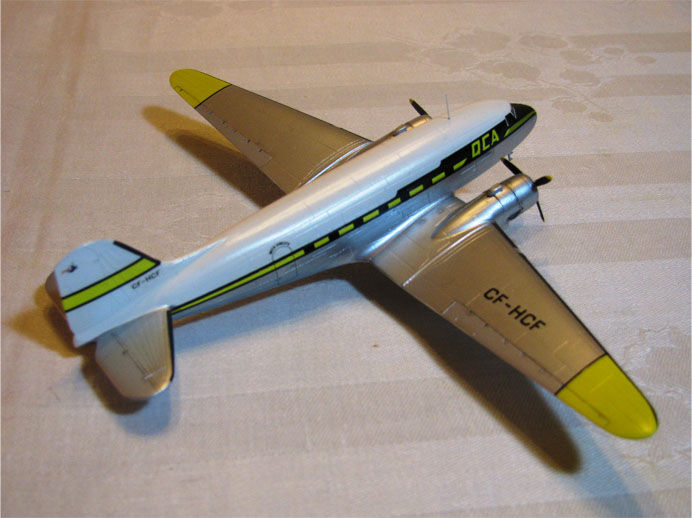 DC-3 (1/144 Minicraft)
This DC-3 is the 1/144 Minicraft kit finished in Whiskey Jack decals for Queen Charlotte Airlines in 1952.
