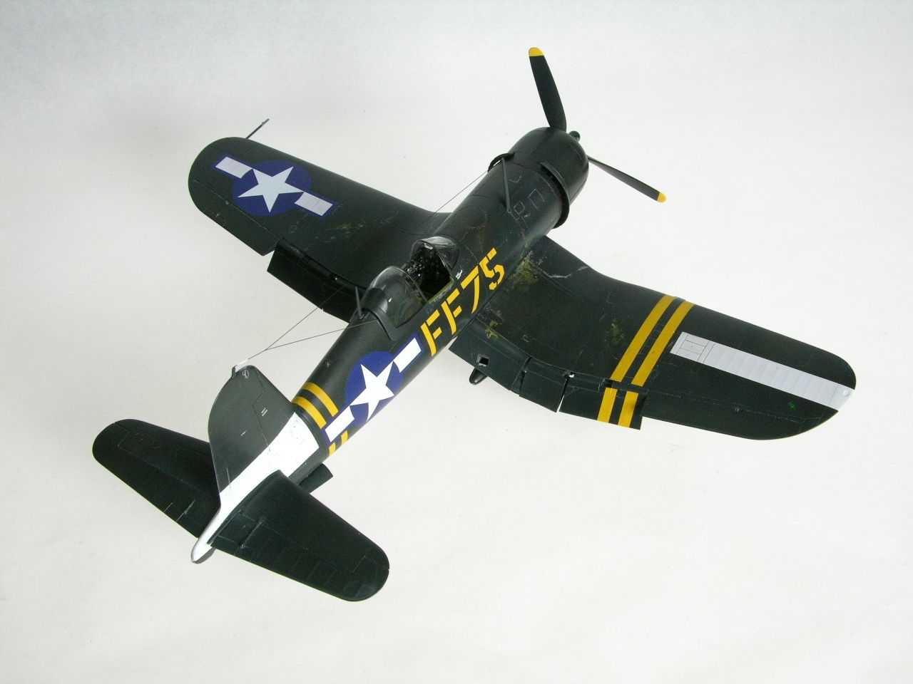 F4U-1D Corsair (Tamiya)
This is the Tamiya F4U-1D Corsair finished as Lt. Col. Donald Yost's airplane of VMF 351 from USS Cape Gloucester, ca. August, 1945. Decals are from BaracudaCals, interior details are Eduard.
