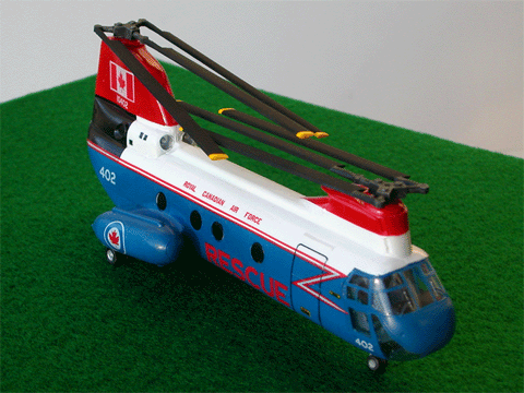 Boeing Vertol CAF CH-113 Labrador
Tamiya's 1/100 Boeing Vertol CAF CH-113 Labrador.  Box stock built with rotor blades in folded positions.
