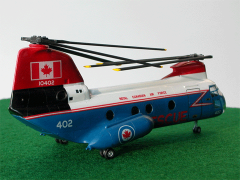 Boeing Vertol CAF CH-113 Labrador
Tamiya's 1/100 Boeing Vertol CAF CH-113 Labrador.  Box stock built with rotor blades in folded positions.
