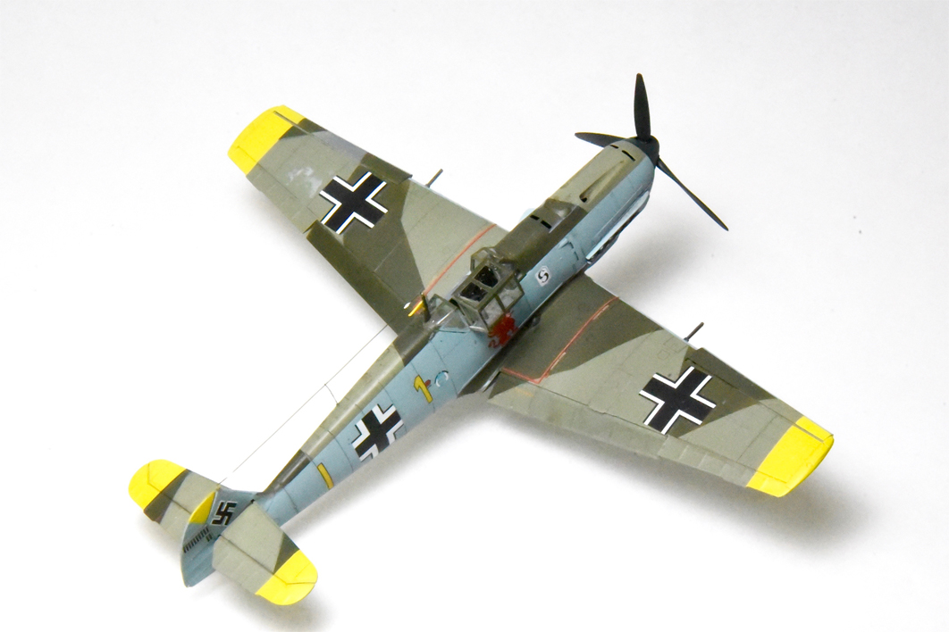 Me 109E-4 (Special Hobby 1/72)
Very good kit, complete with engine et al. Markings are from an aircraft in the Battle of Britain, August, 1940. Pilot was Oblt. Gerhard Schopfel, JG 26, stationed in France.
