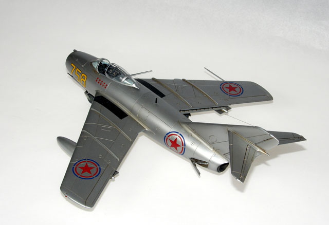 MiG 15 (1/48 Tamiya w/ Aeromaster decals and an Alclad finish)
