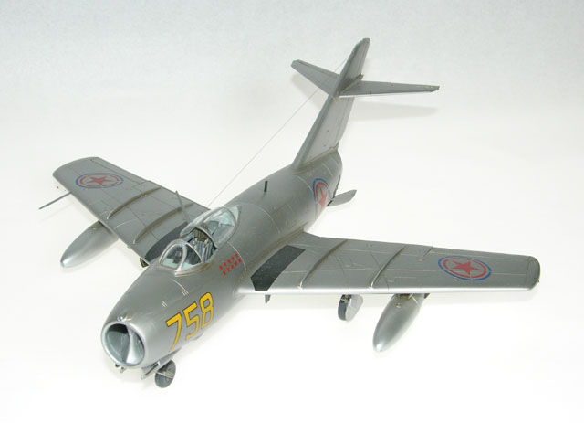 MiG 15 (1/48 Tamiya w/ Aeromaster decals and an Alclad finish)
