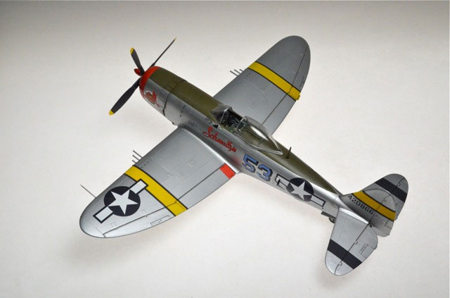 P-47D-28 RA (Monogram 1/48)
Blue 53 is from the 65th fighter sqdn., 57th fighter group, 12th AF, piloted by Lt. F. J. Middleton, Italy 1944.
