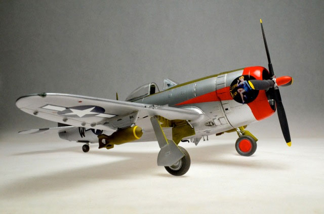 P-47D-28 RA (Monogram 1/48)
A7-W  is from the 395th fighter sqdn., 368th fighter group, 9th AF, piloted by Lt. Bill Wayland,  St. Dizier, France.  Spring 1945.
