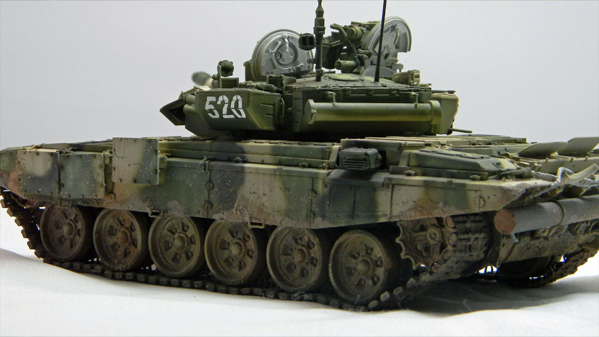 T-90 (Zvezda 1/35)
Added a set of Trumpeter individual link tracks and a couple of TANK modern Russian tank crew. AK interactive Russian colors used for the finish. The diorama base is made up of Italeri wall gate.
